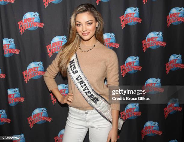 Miss Universe 2017 Demi-Leigh Nel-Peters visits Planet Hollywood Times Square on February 22, 2018 in New York City.