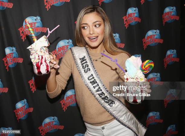 Miss Universe 2017 Demi-Leigh Nel-Peters visits Planet Hollywood Times Square on February 22, 2018 in New York City.