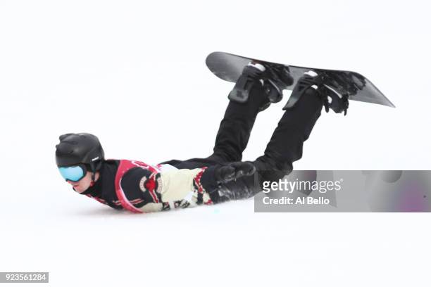 Max Parrot of Canada falls on the landing during the Men's Big Air Final Run 2 on day 15 of the PyeongChang 2018 Winter Olympic Games at Alpensia Ski...