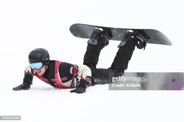 Max Parrot of Canada falls on the landing during the Men's Big Air Final Run 2 on day 15 of the PyeongChang 2018 Winter Olympic Games at Alpensia Ski...