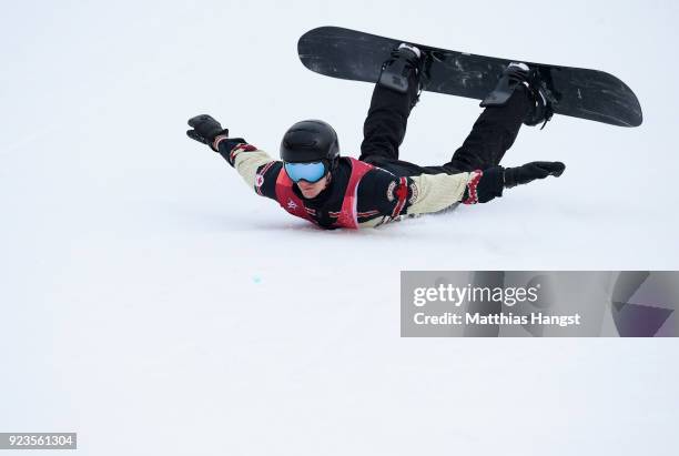 Max Parrot of Canada falls on the landing during the Men's Big Air Final Run 2 on day 15 of the PyeongChang 2018 Winter Olympic Games at Alpensia Ski...