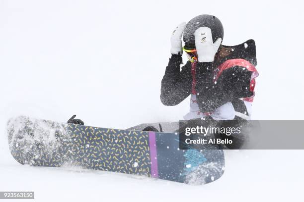 Carlos Garcia Knight of New Zealand crashes during the Men's Big Air Final on day 15 of the PyeongChang 2018 Winter Olympic Games at Alpensia Ski...