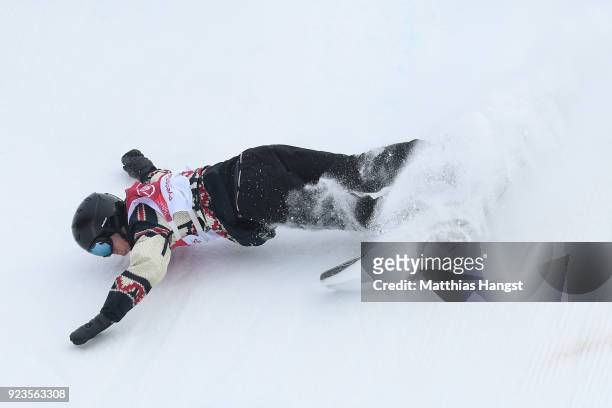 Max Parrot of Canada crashes during the Men's Big Air Final on day 15 of the PyeongChang 2018 Winter Olympic Games at Alpensia Ski Jumping Centre on...