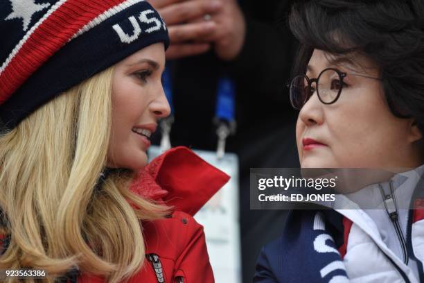 President Donald Trump's daughter and senior White House adviser, Ivanka Trump and Korean First Lady Kim Jung-sook attend the final of the men's...