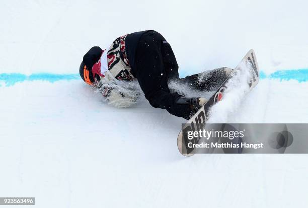 Mark McMorris of Canada crashes during the Men's Big Air Final on day 15 of the PyeongChang 2018 Winter Olympic Games at Alpensia Ski Jumping Centre...