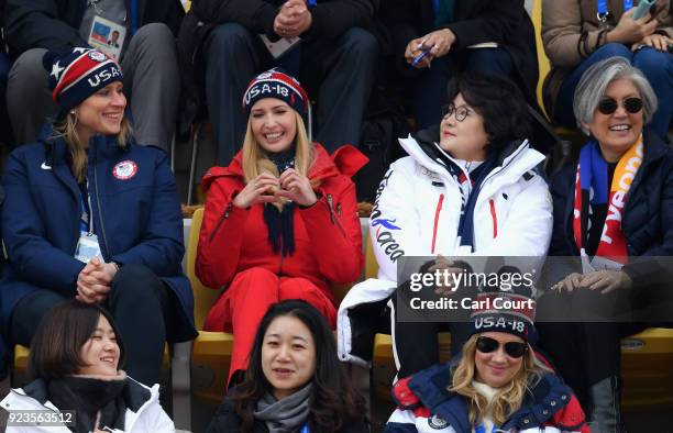 Executive board member Angela Ruggiero, Ivanka Trump, South Korean first lady Kim Jung-sook and South Korean foreign minister Kang Kyung-wha attend...