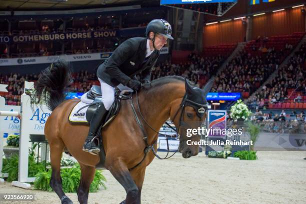 German equestrian Marcus Ehning on Comme Il Faut rides in in the qualifying competition for the Gothenburg Grand Prix during the Gothenburg Horse...
