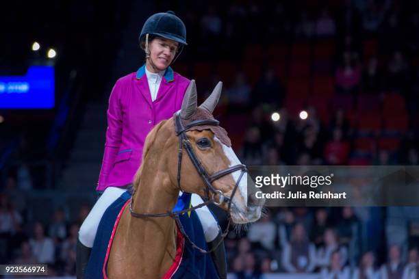 Portugese equestrian Luciana Diniz on Fit For Fun 13 rides to victory in in the qualifying competition for the Gothenburg Grand Prix during the...