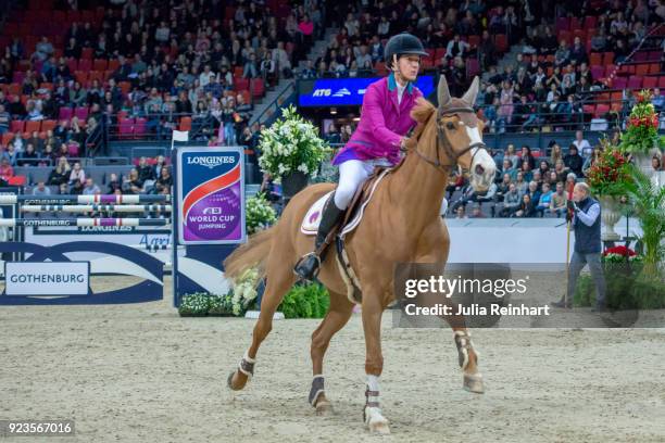 Portugese equestrian Luciana Diniz on Fit For Fun 13 rides to victory in in the qualifying competition for the Gothenburg Grand Prix during the...