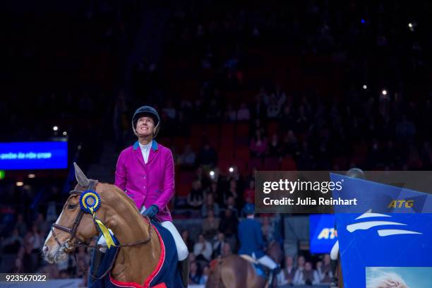 Portugese equestrian Luciana Diniz on Fit For Fun 13 rides to victory in in the qualifying competition for the Gothenburg Grand Prix during the...