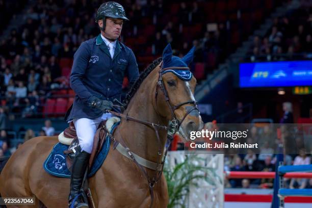 Irish equestrian Denis Lynch on All Star 5 rides in in the qualifying competition for the Gothenburg Grand Prix during the Gothenburg Horse Show in...