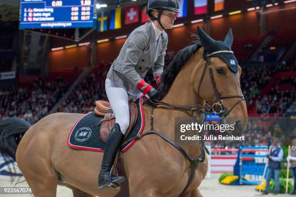 Swedish equestrian Malin Baryard-Johnsson on H&M Indiana rides in in the qualifying competition for the Gothenburg Grand Prix during the Gothenburg...