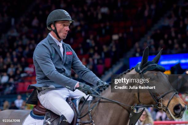Dutch equestrian Jur Vrieling on Quality FZ rides in in the qualifying competition for the Gothenburg Grand Prix during the Gothenburg Horse Show in...