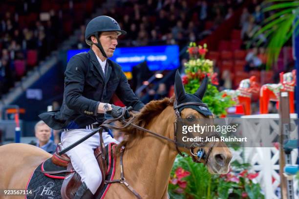 French equestrian Kevin Staut on Ayade de Septon et HDC rides in in the qualifying competition for the Gothenburg Grand Prix during the Gothenburg...