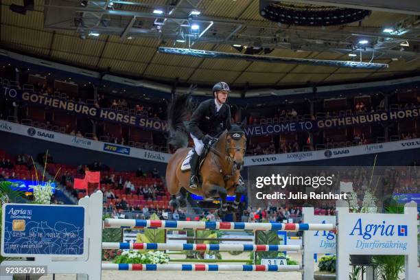 German equestrian Marcus Ehning on Comme Il Faut rides in in the qualifying competition for the Gothenburg Grand Prix during the Gothenburg Horse...