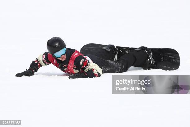 Max Parrot of Canada falls on the landing during the Men's Big Air Final Run 3 on day 15 of the PyeongChang 2018 Winter Olympic Games at Alpensia Ski...