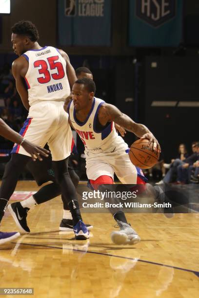 Kay Felder of the Grand Rapids Drive handles the ball against the Greensboro Swarm during the NBA G-League on February 23, 2018 in Greensboro, North...