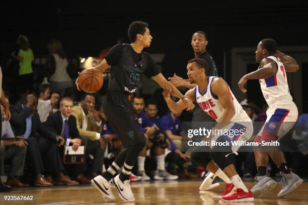 Marcus Paige of the Greensboro Swarm handles the ball against the Grand Rapids Drive during the NBA G-League on February 23, 2018 in Greensboro,...