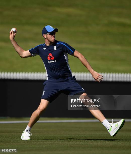 England bowler Craig Overton in action during nets ahead of the 1st ODI at Seddon Park on February 24, 2018 in Hamilton, New Zealand.