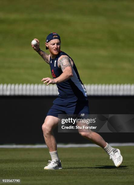 England player Ben Stokes in action during nets ahead of the 1st ODI at Seddon Park on February 24, 2018 in Hamilton, New Zealand.