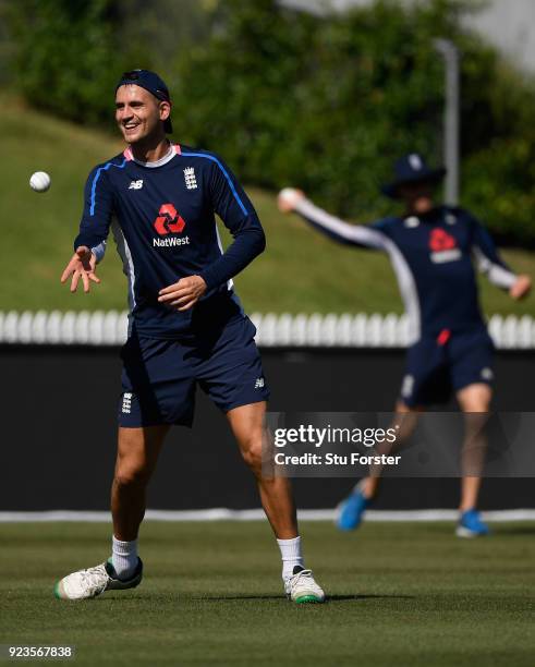 England batsman Alex Hales smiles during nets ahead of the 1st ODI at Seddon Park on February 24, 2018 in Hamilton, New Zealand.