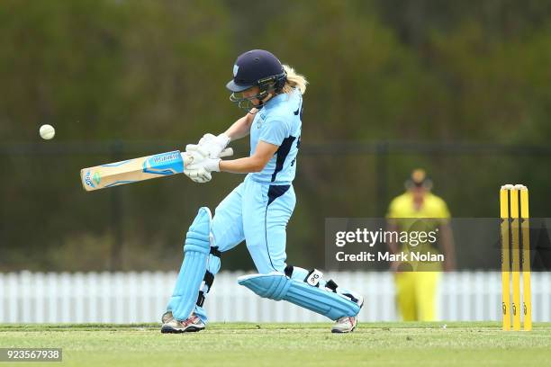 Nicola Carey of NSW bats during the WNCL Final match between New South Wales and Western Australia at Blacktown International Sportspark on February...