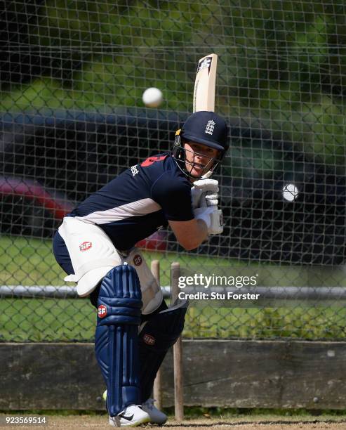 England captain Eoin Morgan in action during nets ahead of the 1st ODI at Seddon Park on February 24, 2018 in Hamilton, New Zealand.
