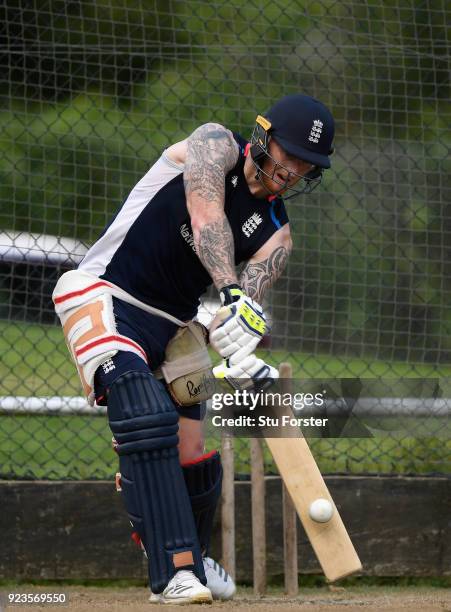 England player Ben Stokes in action during nets ahead of the 1st ODI at Seddon Park on February 24, 2018 in Hamilton, New Zealand.