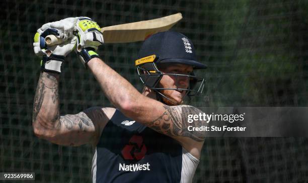 England player Ben Stokes in action during nets ahead of the 1st ODI at Seddon Park on February 24, 2018 in Hamilton, New Zealand.