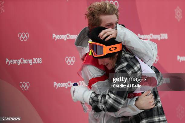 Kyle Mack of the United States is congratulated by teammate Redmond Gerard of the United States after winning the silver medal during the Men's Big...