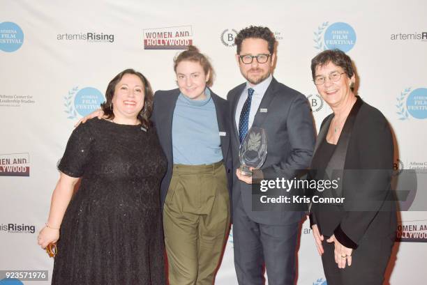 Melissa Silverstein, Lena Dunham, J.J. Abrams and Kathryn Kolbert attend the 2018 Athena Film Festival Awards Ceremony at The Diana Center At Barnard...