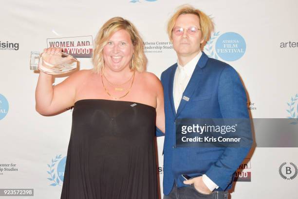 Geremy Jasper and Bridget Everett attends the 2018 Athena Film Festival Awards Ceremony at The Diana Center At Barnard College on February 23, 2018...
