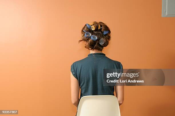 portrait of a girl     - hair curlers stock pictures, royalty-free photos & images