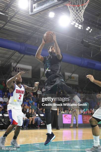 Roscoe Smith of the Greensboro Swarm grabs the rebound against the Grand Rapids Drive during the NBA G-League on February 23, 2018 in Greensboro,...