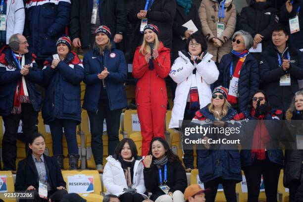 Ivanka Trump reacts as she watches U.S.A's Chris Corning compete in the Snowboard - Men's Big Air Final with White House Press Secretary, Sarah...