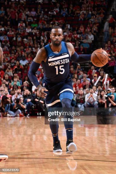 Shabazz Muhammad of the Minnesota Timberwolves handles the ball against the Houston Rockets on February 23, 2018 at the Toyota Center in Houston,...