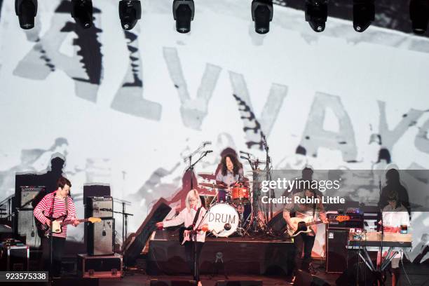 Alec O'Hanley, Molly Rankin, Sheridan Riley, Brian Murphy and Kerri MacLellan of Alvvays perform at The Roundhouse on February 23, 2018 in London,...