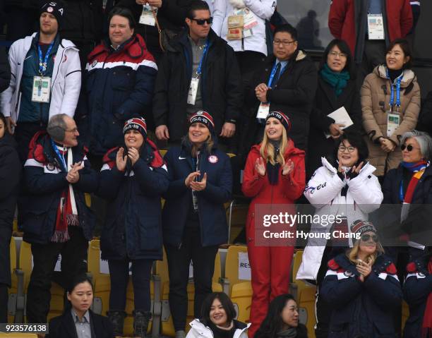 Pyeongchang, Gangwon Ivanka Trump reacts as she watches U.S.A's Kyle Mack compete in the Snowboard - Men's Big Air Final with White House Press...