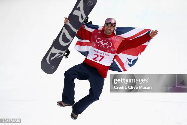 Bronze medalist Billy Morgan of Great Britain celebrates during the victory ceremony after the Men's Big Air Final on day 15 of the PyeongChang 2018...