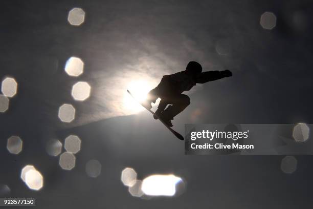 Max Parrot of Canada trains during the Men's Big Air Final on day 15 of the PyeongChang 2018 Winter Olympic Games at Alpensia Ski Jumping Centre on...