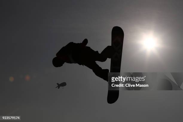 Max Parrot of Canada trains during the Men's Big Air Final on day 15 of the PyeongChang 2018 Winter Olympic Games at Alpensia Ski Jumping Centre on...