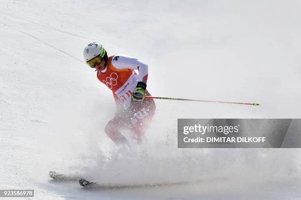 Switzerland's Wendy Holdener competes in the Alpine Skiing Team Event big final at the Jeongseon Alpine Center during the Pyeongchang 2018 Winter...