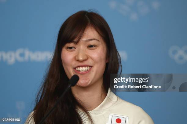 Sena Suzuki of Japan Women's Ice Hockey team speaks to the media during a press conference on day 15 of the PyeongChang 2018 Winter Olympic Games on...