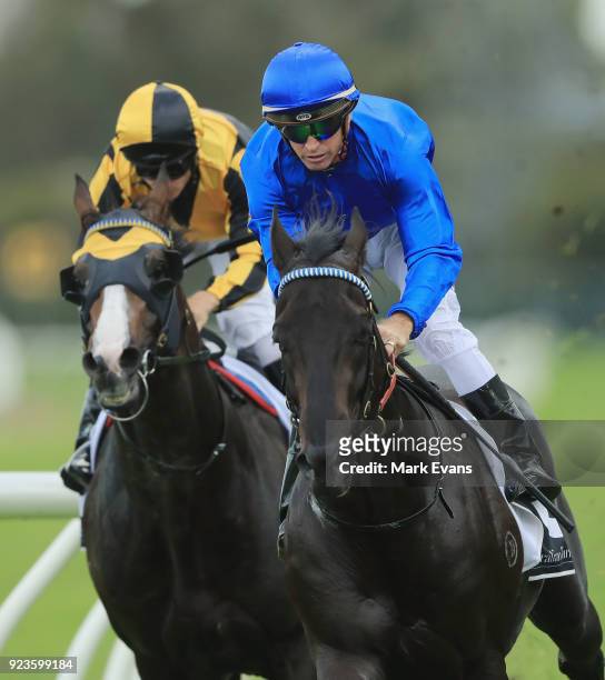 Glyn Schofield on Kementari wins race 7 The Hobartville Stakes during Sydney Racing at Rosehill Gardens on February 24, 2018 in Sydney, Australia.