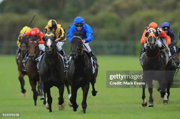 Glyn Schofield on Kementari wins race 7 The Hobartville Stakes during Sydney Racing at Rosehill Gardens on February 24, 2018 in Sydney, Australia.