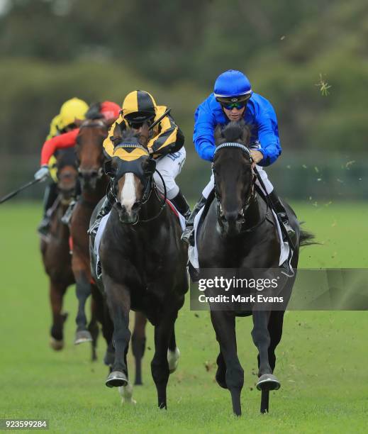 Glyn Schofield on Kementari wins race 7 The Hobartville Stakes during Sydney Racing at Rosehill Gardens on February 24, 2018 in Sydney, Australia.