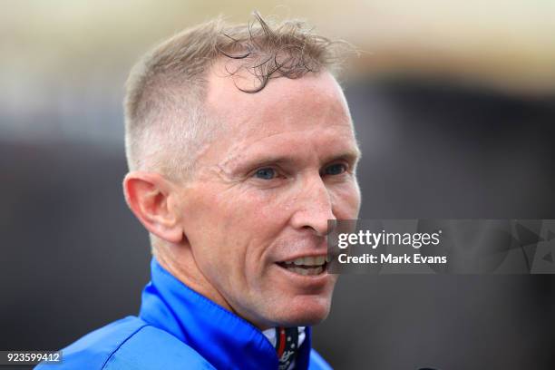 Glyn Schofield smiles after winning race 7 on Kementari during Sydney Racing at Rosehill Gardens on February 24, 2018 in Sydney, Australia.