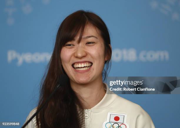 Sena Suzuki of Japan Women's Ice Hockey team speaks to the media during a press conference on day 15 of the PyeongChang 2018 Winter Olympic Games on...