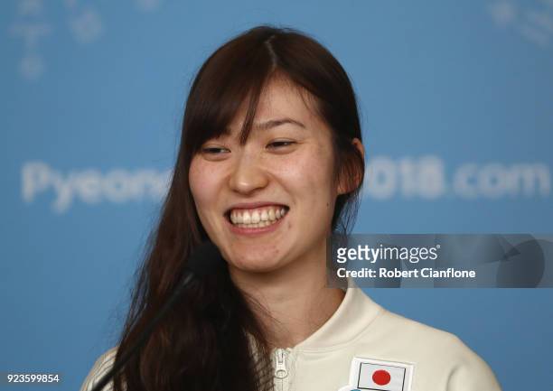 Sena Suzuki of Japan Women's Ice Hockey team speaks to the media during a press conference on day 15 of the PyeongChang 2018 Winter Olympic Games on...