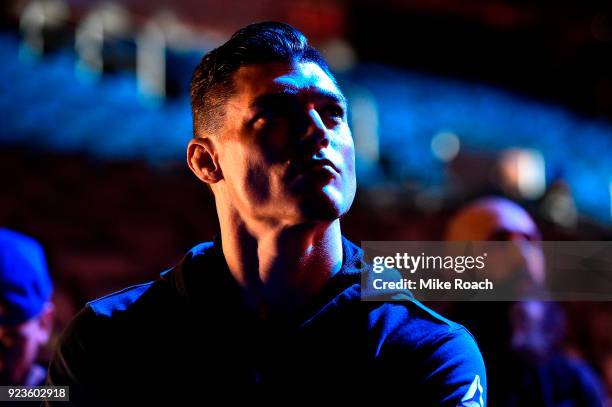 Alan Jouban waits backstage during the UFC Fight Night Weigh-ins at Amway Center on February 23, 2018 in Orlando, Florida.